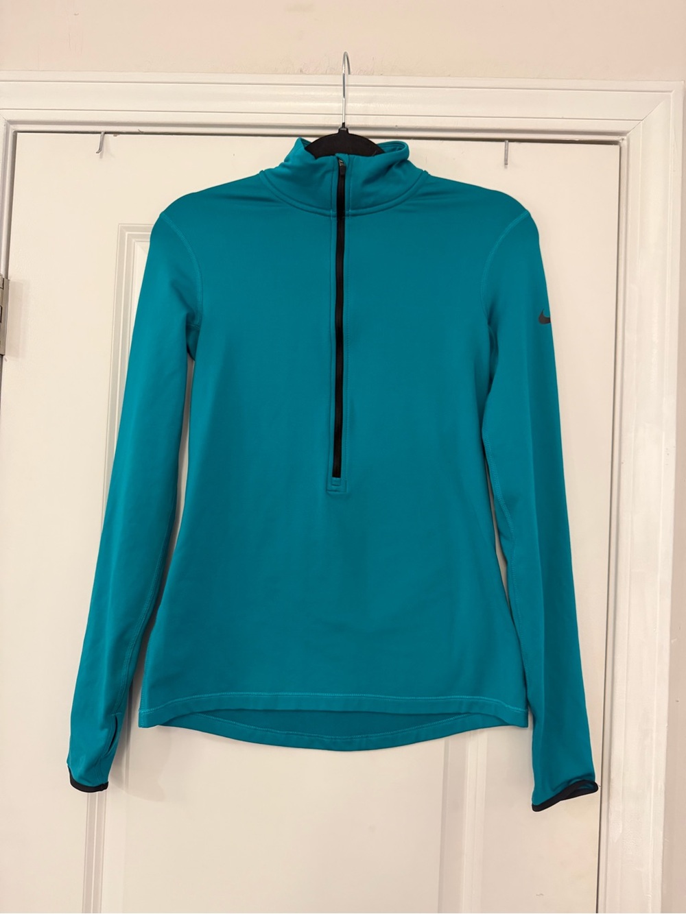 Nike pro dri fit Women's Teal Long-Sleeve Quarter Zip Performance Top